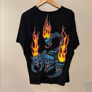ALLSAINTS  stinger Black T-Shirt with Flame and Skull Graphic